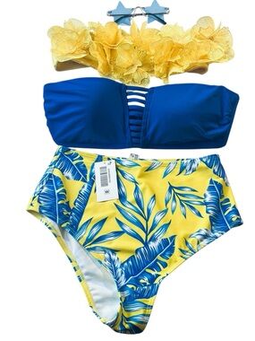 Tropical swim bundle,Cole Haan& Asos top size M. High waist bottoms S + gift